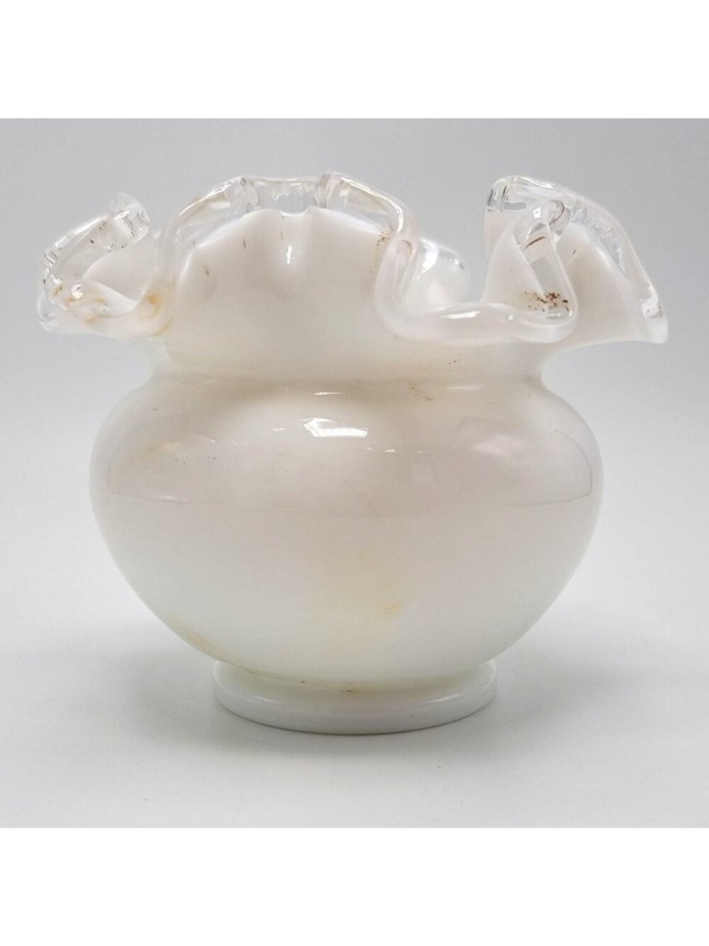 Fenton Silver Crest Ruffled Edge Rose Bowl Vase Collectible Display Glass Decor